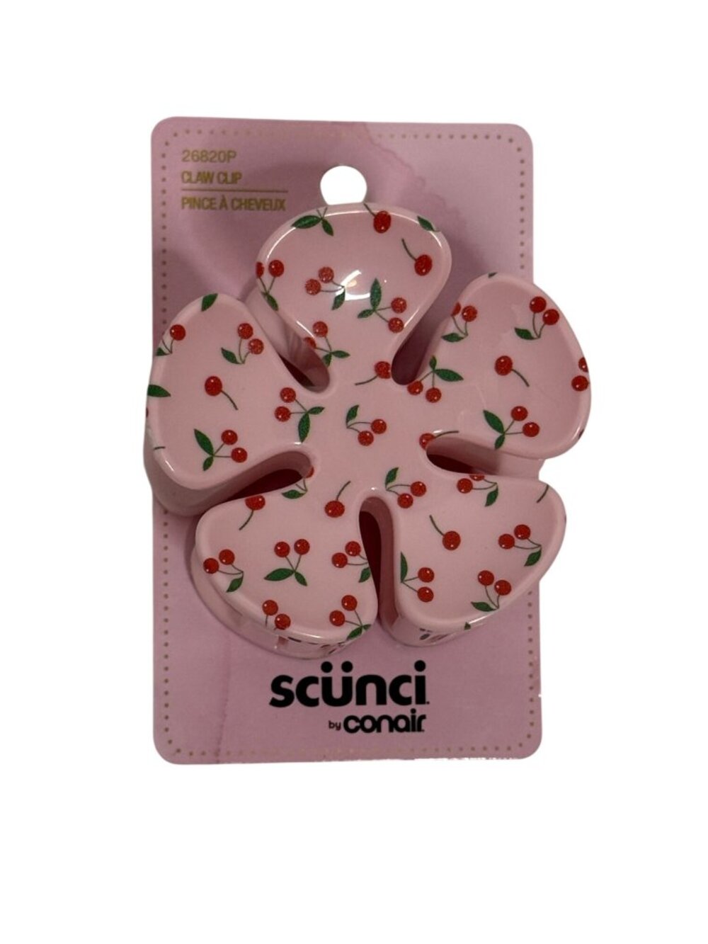 Scunci Cherry Print Pink Claw Clip Hair Accessory